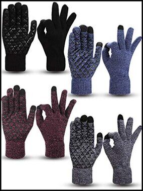 Winter Knit Touchscreen Gloves Warm Texting Elastic Anti-slip 4 Pairs Adults